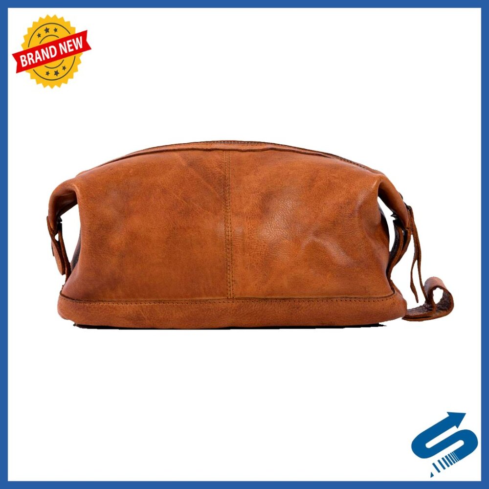 Vintage Leather Toiletry Bag Unisex Travel Grooming Case Chic Minimal